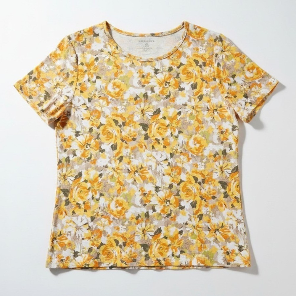 White Stag Womens Yellow Orange Floral Cotton T-Shirt L 12-14 XWSL15050PR